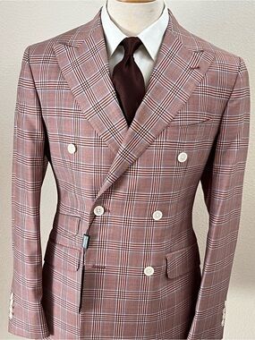 Men's Double-Breasted Plaid wool suit in Rose Brown